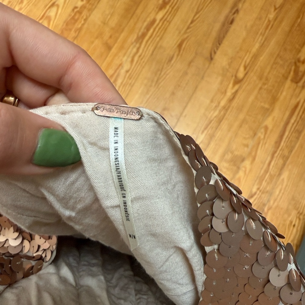 Free People Rose Gold Sequin shift dress with pockets and low back - Picture 4 of 5